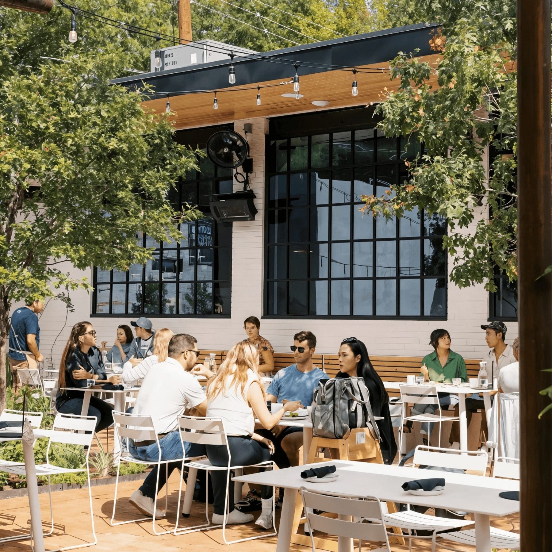 Guests gathering at Tiny Grocer Café
